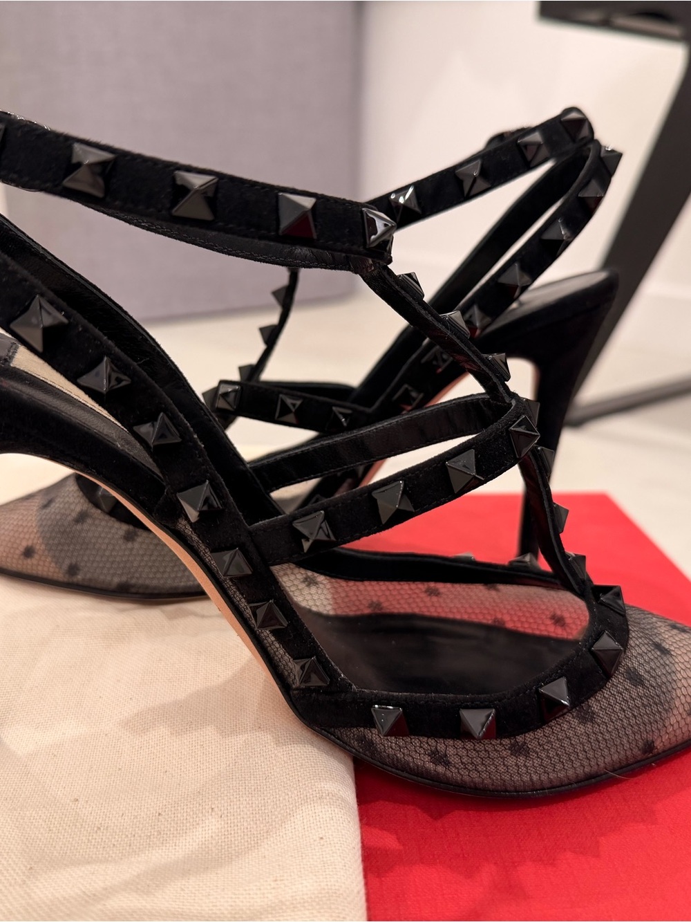 Valentino Garavani Rockstud Mesh Black Heels - Picture 6 of 9